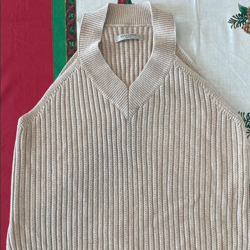 All Saints Cable Knit V-Neck Sweater “Manson Vest” All Cotton Great for layering